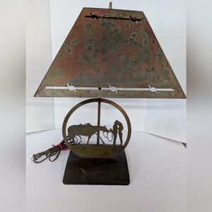 Hammered Copper Western Lamp Horse Cowboy Cowgirl Flowers Horse